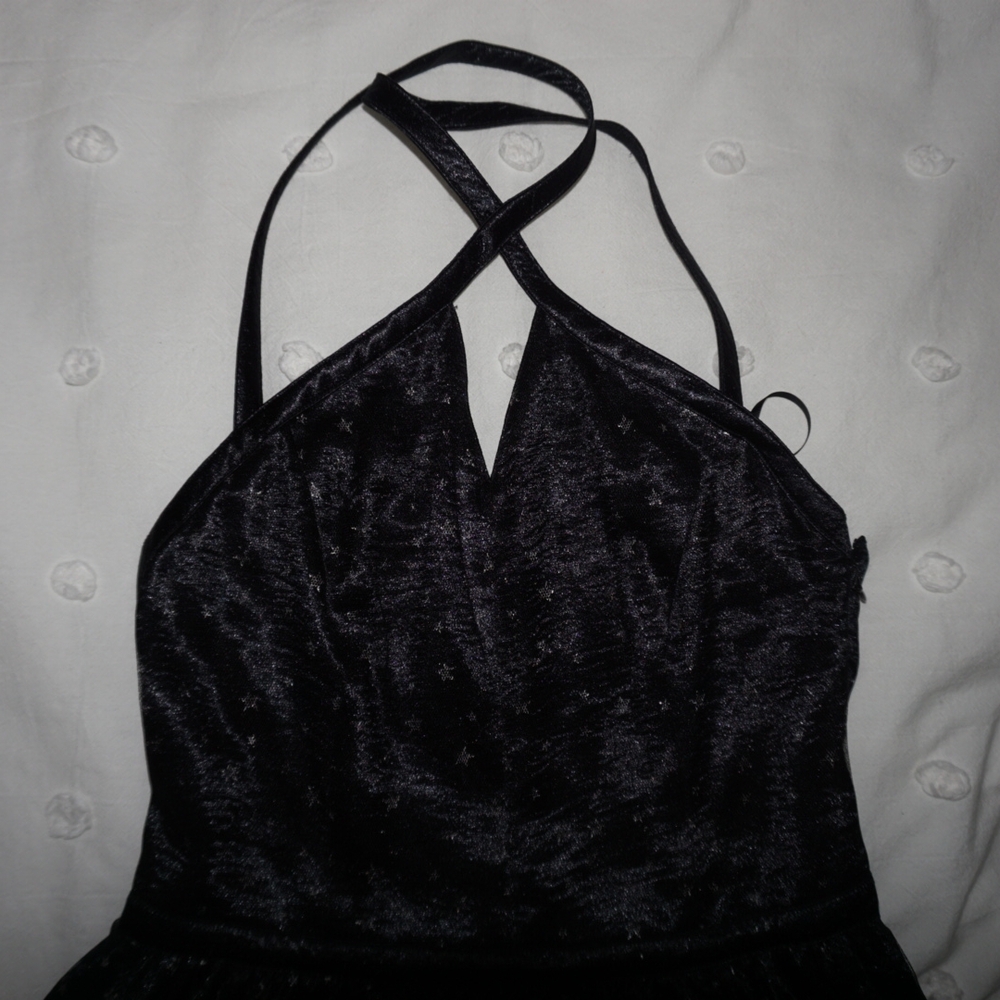 Hollister Dress 5 Black Tulle Metallic Silver Stars Backless Halter Formal Mini